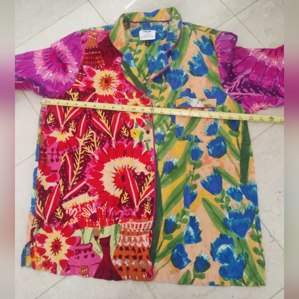 Anthropologie Roeqiya Fris Garden Bloom Pajama Top Colorful Large Petite NWOT - Picture 10 of 14